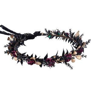 Elf Black Flower Crown - Fairy Headband Gothic Floral Headpiece Dark Elven Tiara